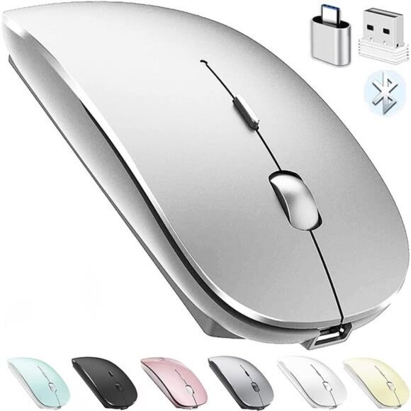 Bluetooth Wireless Mouse Rechargeable Silent Ergonomic Laptop MacBook PC iPad - Picture 1 of 8